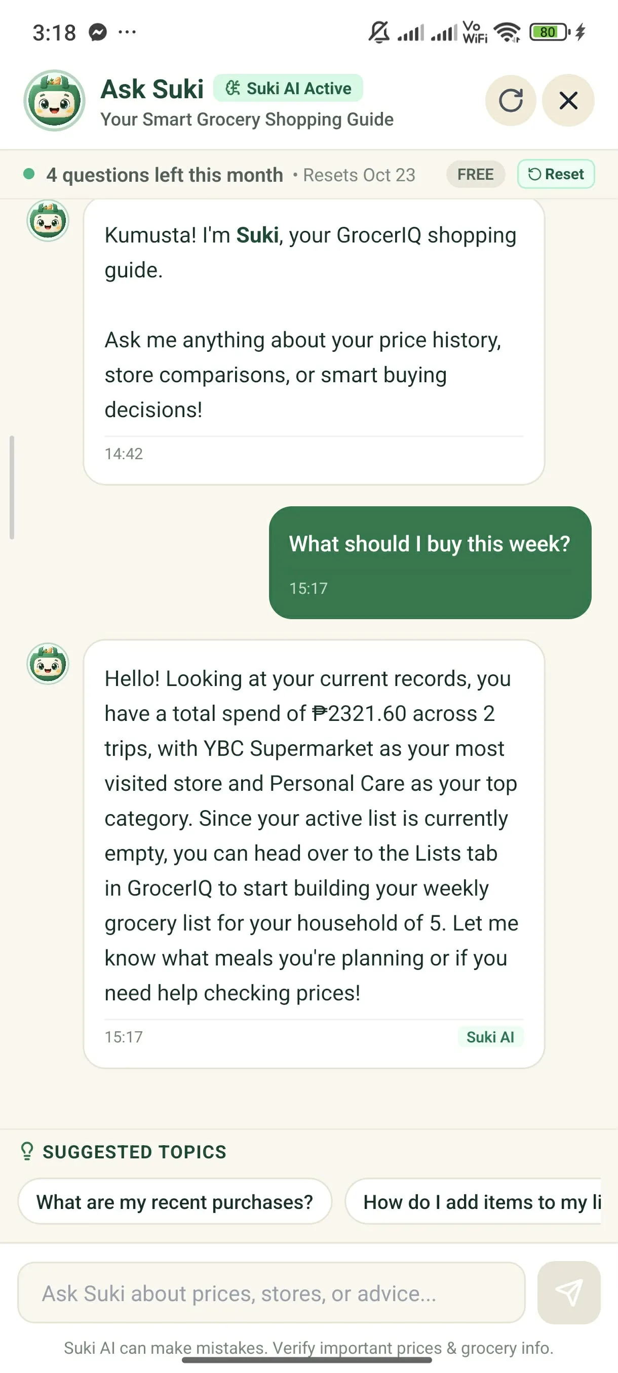 GrocerIQ Suki AI Mobile App UI