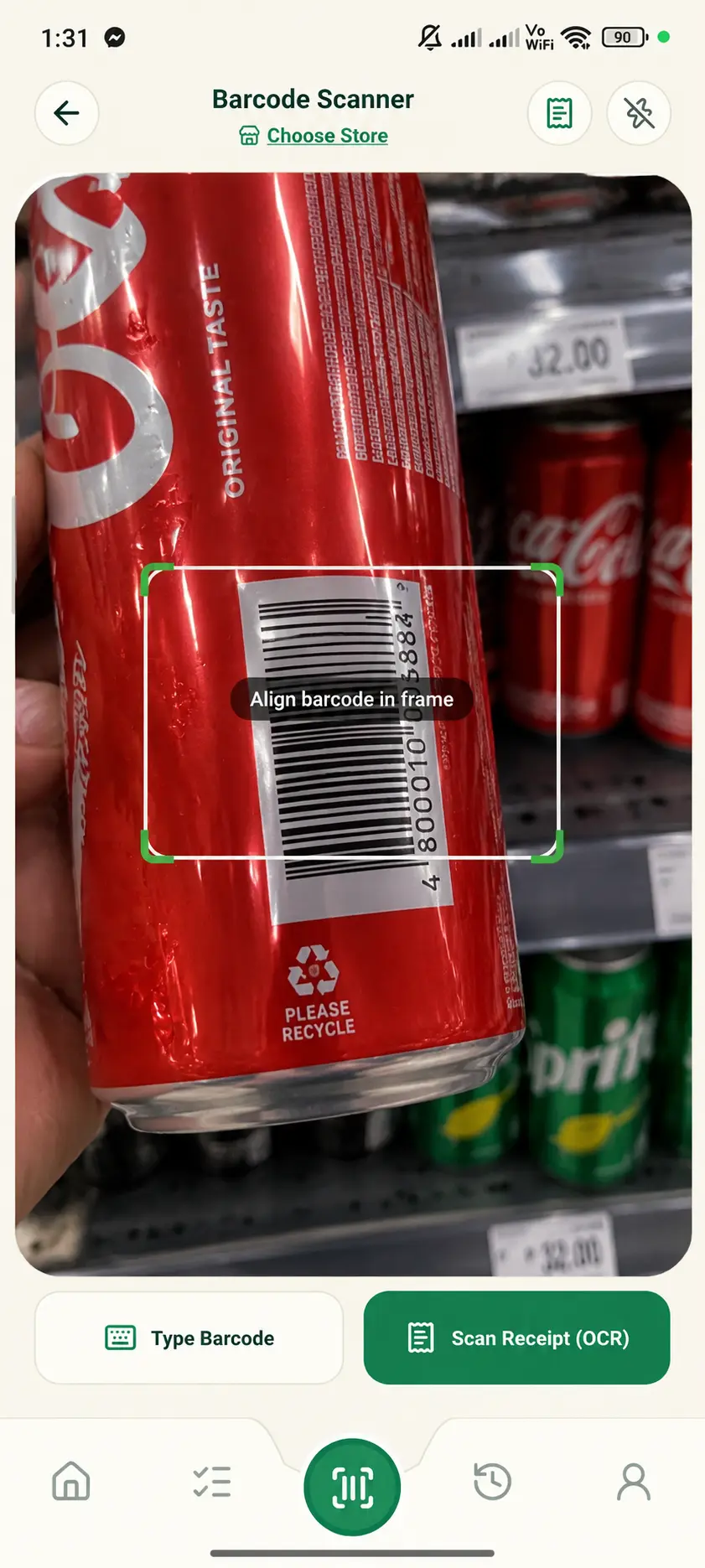 GrocerIQ In-Aisle Barcode Scanner screen